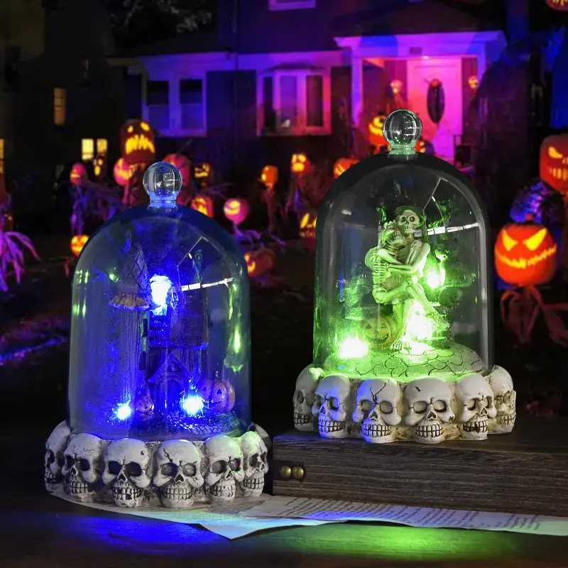 For Halloween Festival Atmosphere Halloween Skull Night Light Decoration Skeleton Statue Resin Sculpture Home Gothic Decorations