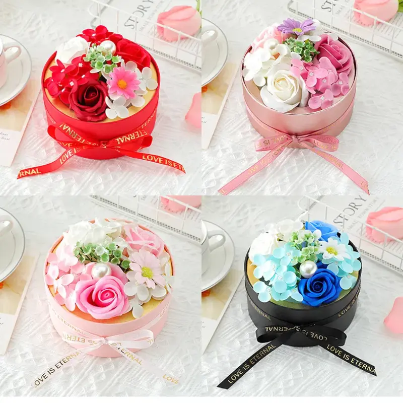 Soap Rose Gift Box Plant Flowers Apple Box Flowers Mother's Day Supplies Wedding Birthday Anniversary Round Flower Box
