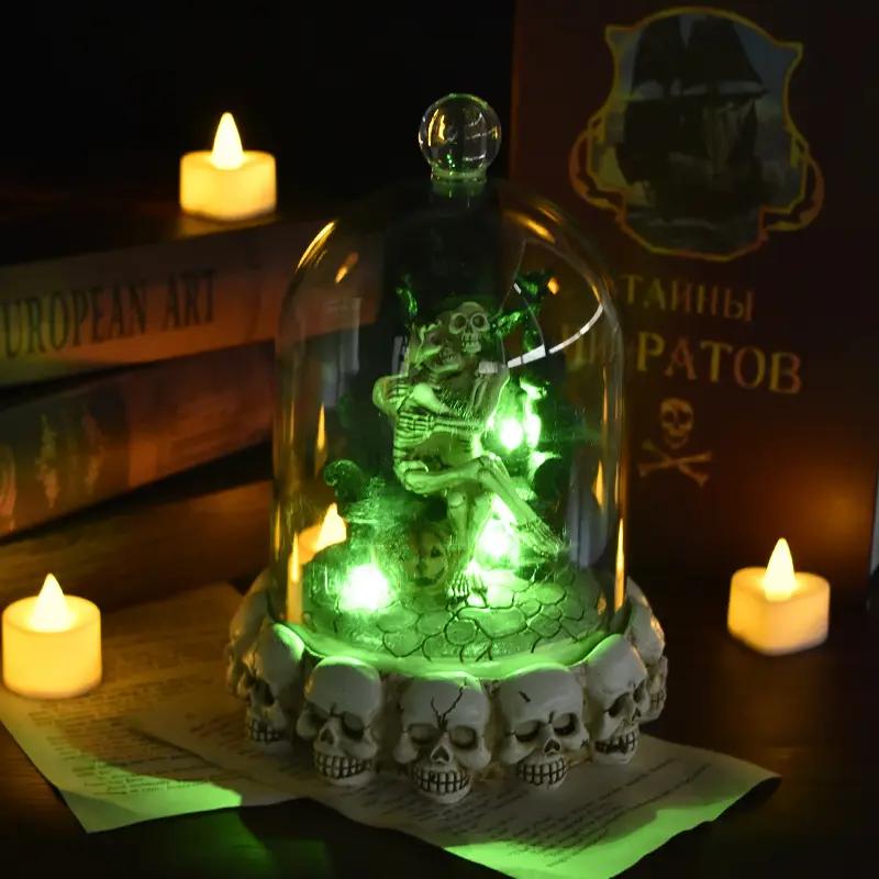 For Halloween Festival Atmosphere Halloween Skull Night Light Decoration Skeleton Statue Resin Sculpture Home Gothic Decorations