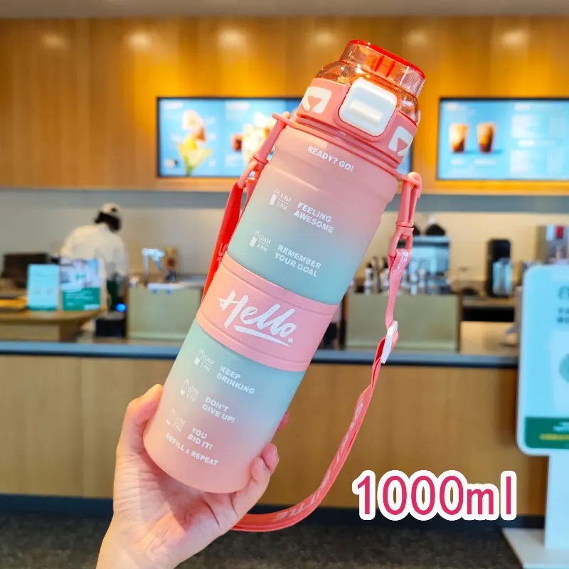 Sport Water Bottle With Straw Portable Fashion Outdoor Durable Gym Fitness Drinking Bottle Gradient Color Kettle 1000ml