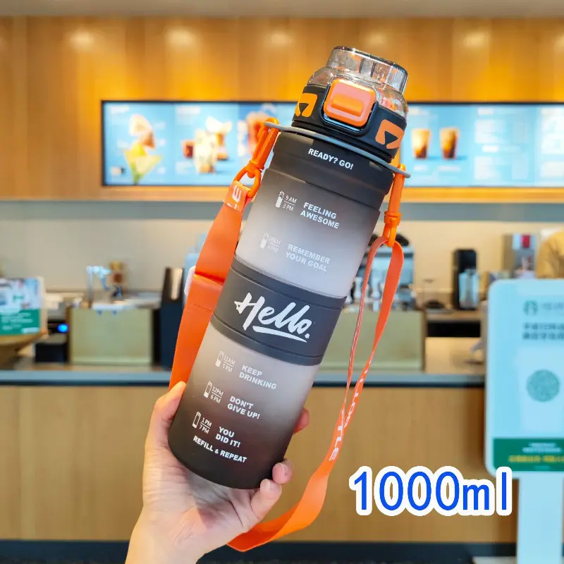 Sport Water Bottle With Straw Portable Fashion Outdoor Durable Gym Fitness Drinking Bottle Gradient Color Kettle 1000ml