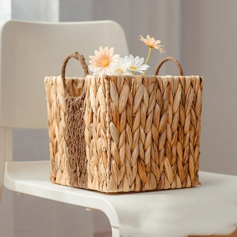 Straw Woven Storage Baskets Food Fruit Vegetables Serving Basket Picnic Hyacinth Wicker Organizing Desktop Storage Container