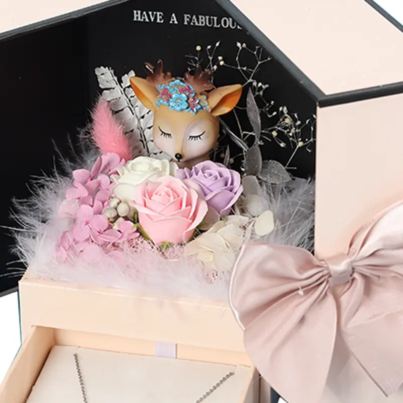 Rose Soap Flower Gift Box Deer Lipstick Preserved Fresh Flower Rose Gift Box Christmas Valentine's Day Creative Gift