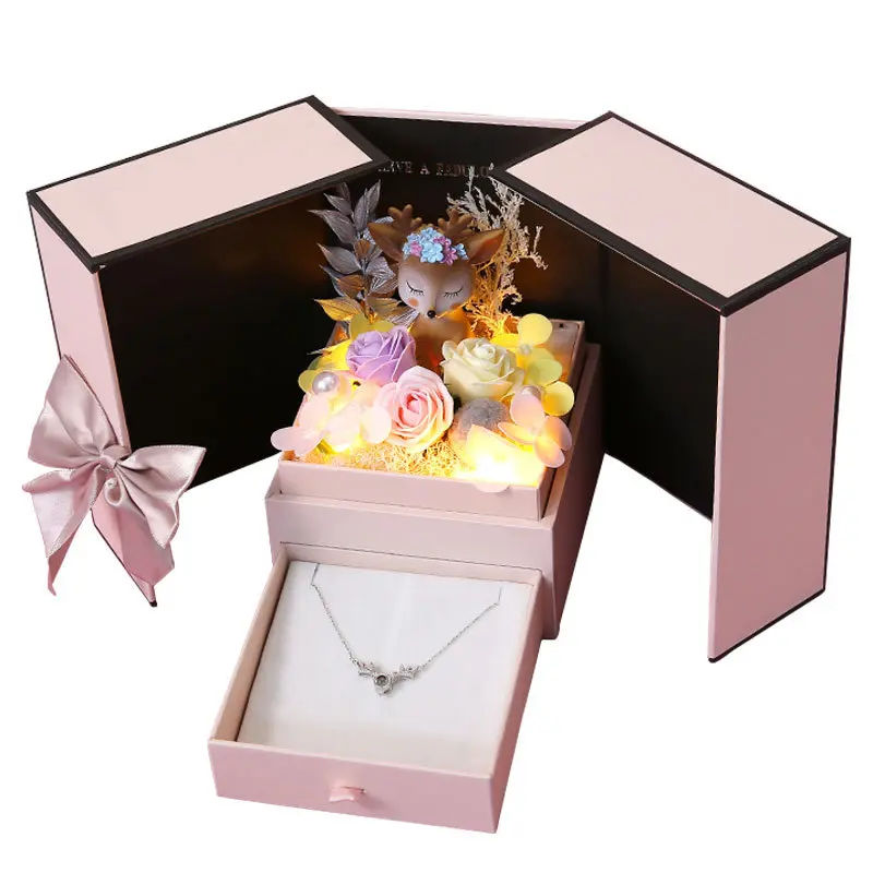 Rose Soap Flower Gift Box Deer Lipstick Preserved Fresh Flower Rose Gift Box Christmas Valentine's Day Creative Gift