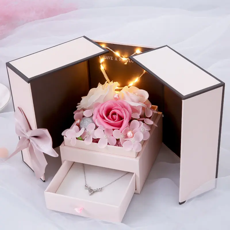 Rose Soap Flower Gift Box Deer Lipstick Preserved Fresh Flower Rose Gift Box Christmas Valentine's Day Creative Gift