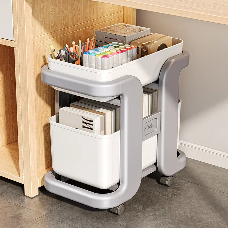 2-Tier Rolling Cart Students School Bags Trolley Table Edge Multi Layer Style Storage Rack Multi Functional Mobile Storage Cart