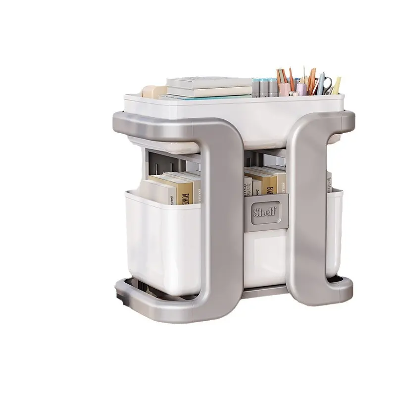 2-Tier Rolling Cart Students School Bags Trolley Table Edge Multi Layer Style Storage Rack Multi Functional Mobile Storage Cart