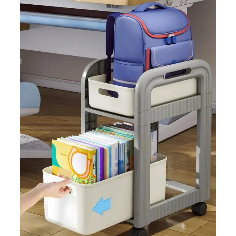 2-Tier Rolling Cart Students School Bags Trolley Table Edge Multi Layer Style Storage Rack Multi Functional Mobile Storage Cart