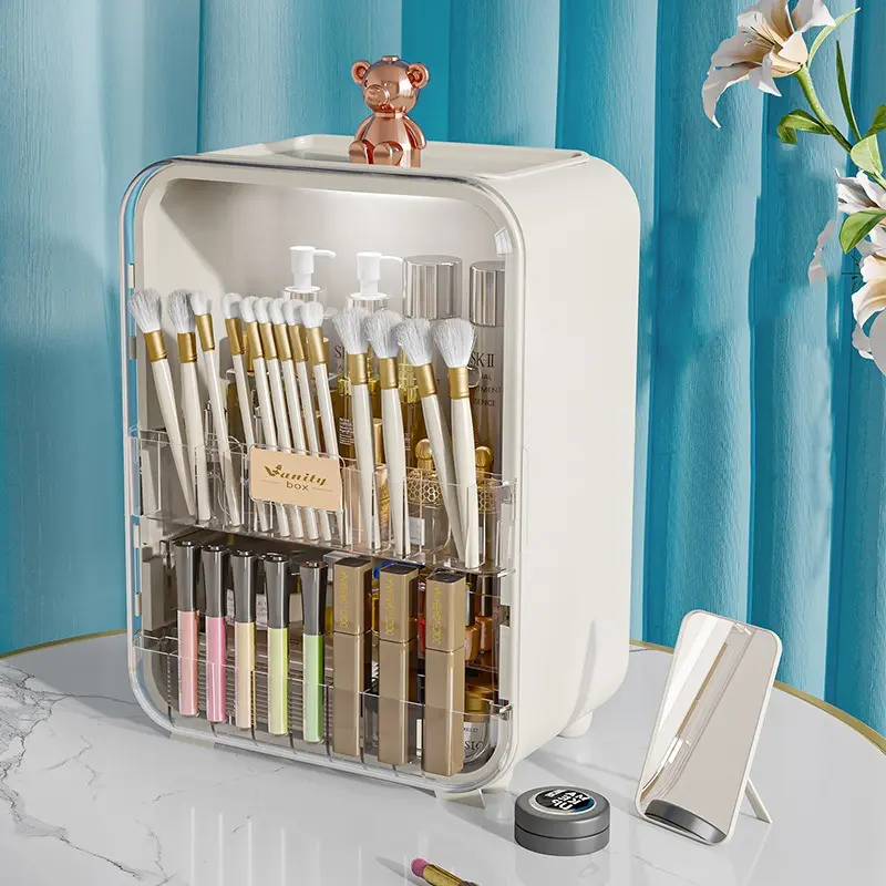 Makeup Organizers Light Luxury Cosmetics Storage Box Mirror Dustproof Skincare Sorting Box Bedroom Dressing Table