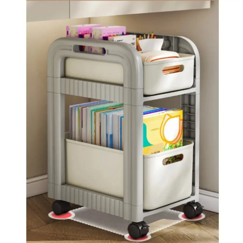 2-Tier Rolling Cart Students School Bags Trolley Table Edge Multi Layer Style Storage Rack Multi Functional Mobile Storage Cart