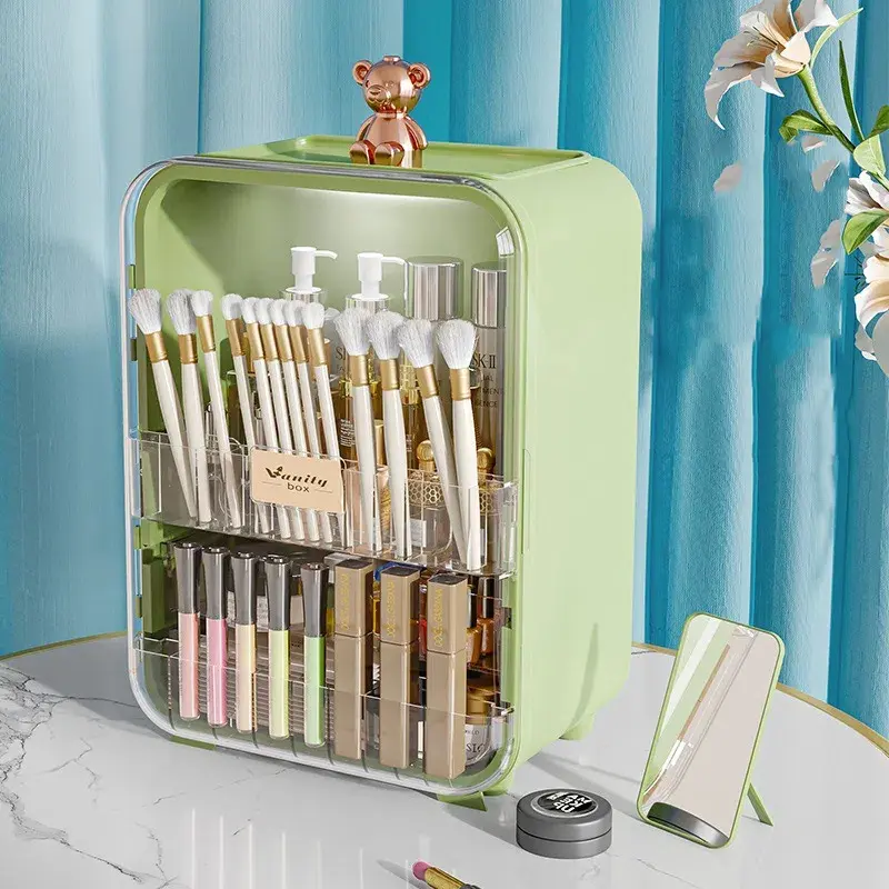 Makeup Organizers Light Luxury Cosmetics Storage Box Mirror Dustproof Skincare Sorting Box Bedroom Dressing Table