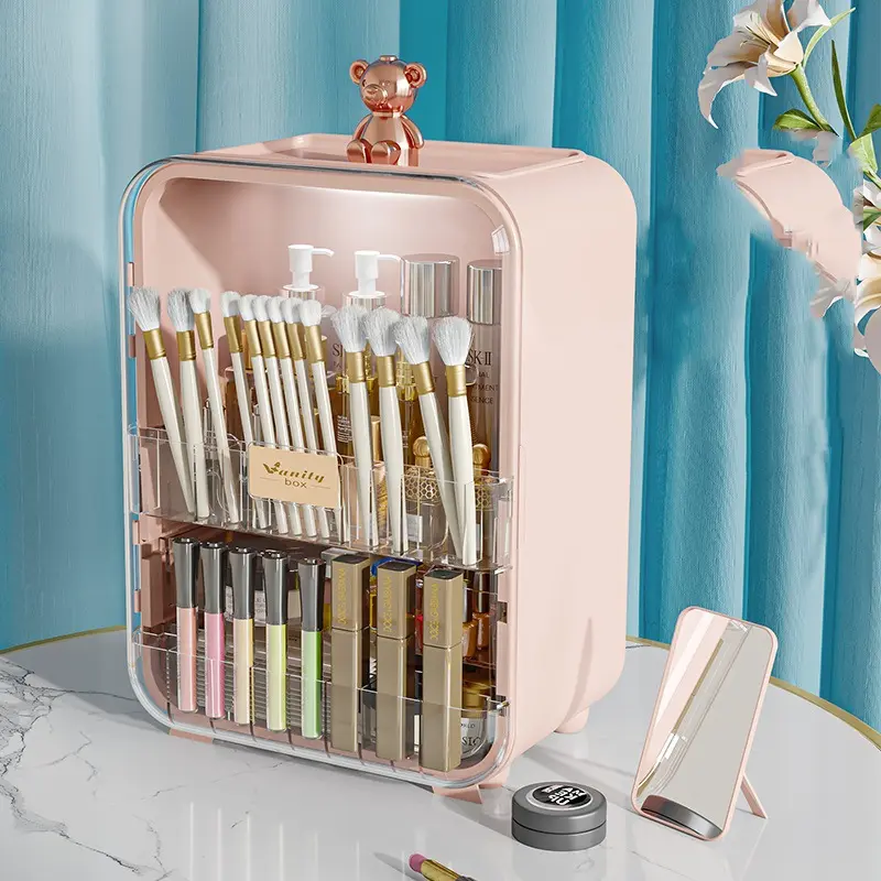 Makeup Organizers Light Luxury Cosmetics Storage Box Mirror Dustproof Skincare Sorting Box Bedroom Dressing Table