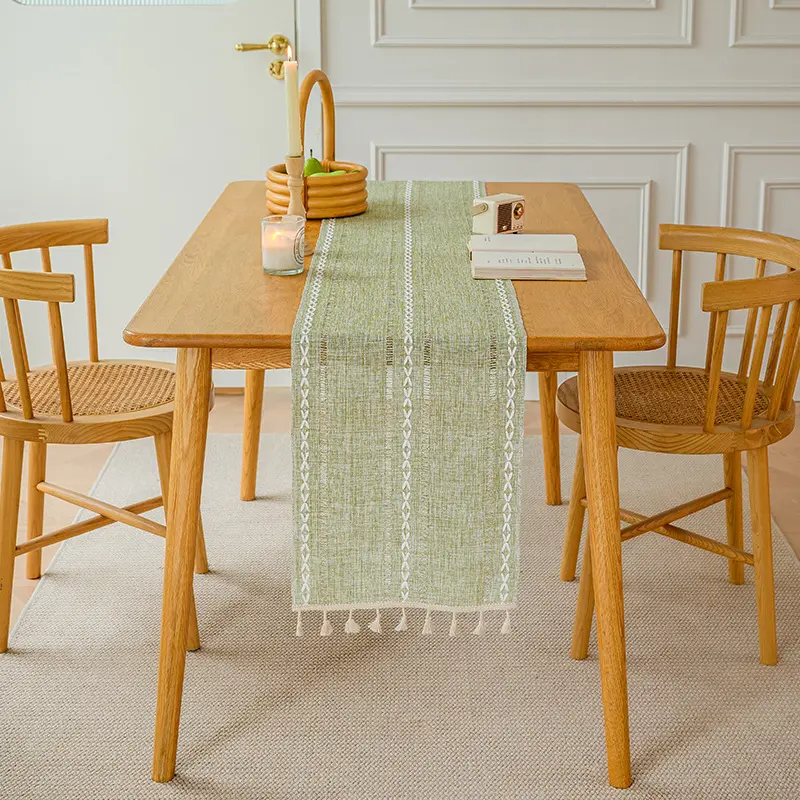 Nordic Striped Jacquard Solid Color Table Flag Cotton Linen Table Cloth Long Tablecloth Fringe Coffee Table Cabinet Decor Bar