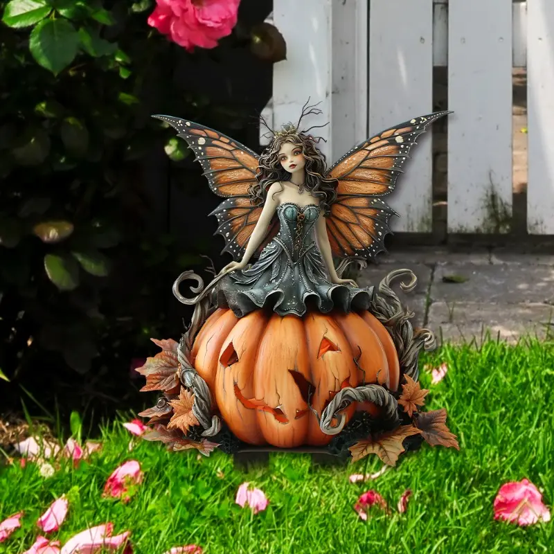 2024 New Halloween Interesting Witch Fairy Hanging Mistletoe with Crystal Acrylic Decor Garden Halloween Simulated Pumpkin Decor