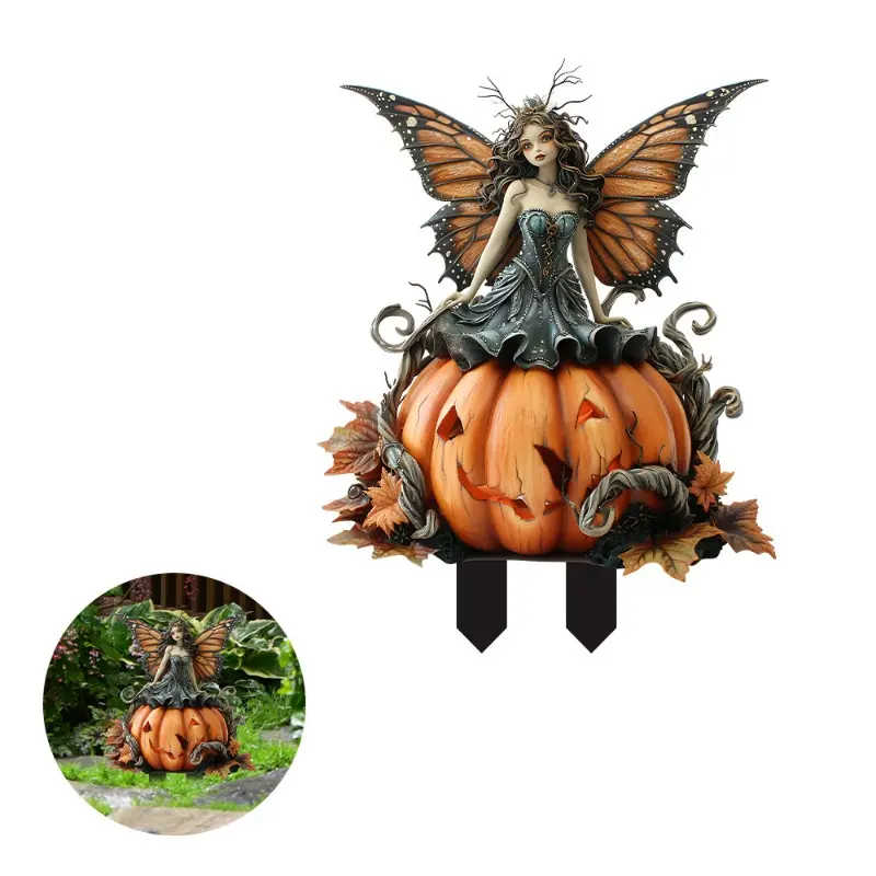 2024 New Halloween Interesting Witch Fairy Hanging Mistletoe with Crystal Acrylic Decor Garden Halloween Simulated Pumpkin Decor