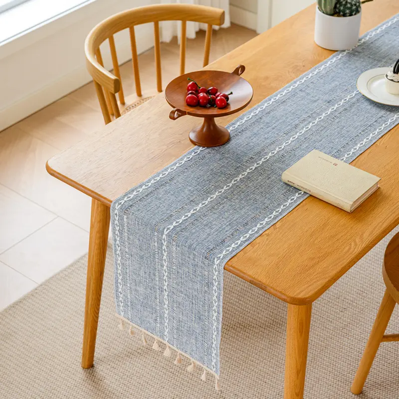 Nordic Striped Jacquard Solid Color Table Flag Cotton Linen Table Cloth Long Tablecloth Fringe Coffee Table Cabinet Decor Bar