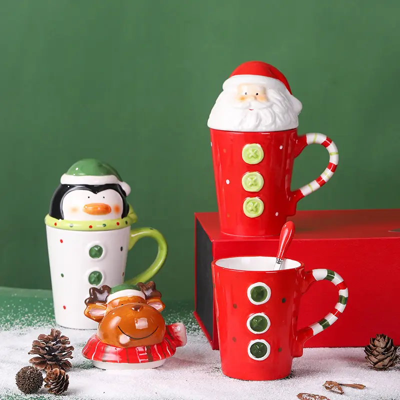 Creative Cartoon Mug Girl Student Korean Cute Ceramic Christmas Water Cup with Lid Spoon Milk Coffee Cup Christmas Gifts Mug