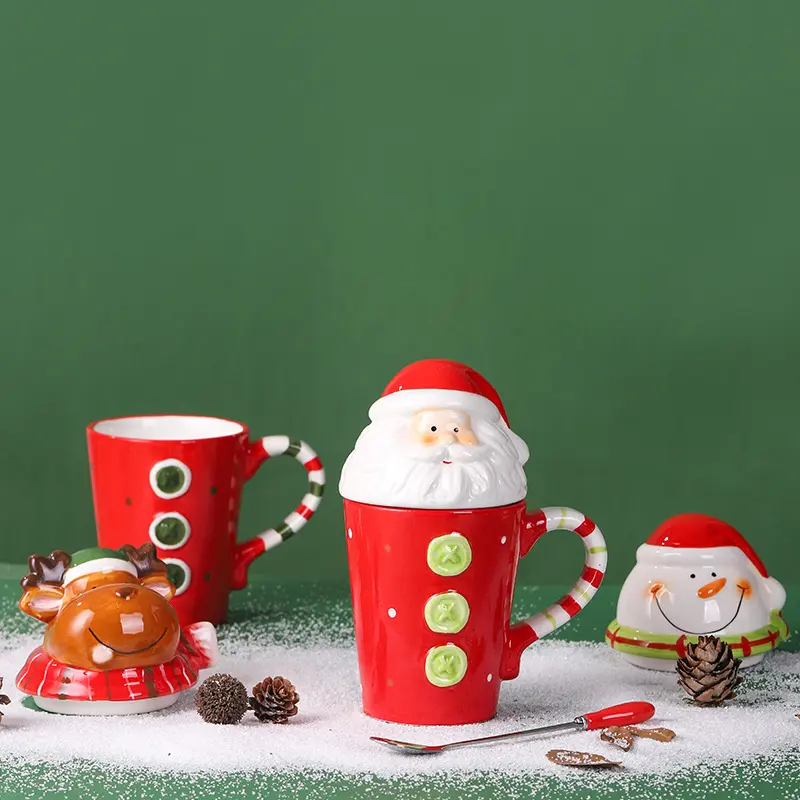 Creative Cartoon Mug Girl Student Korean Cute Ceramic Christmas Water Cup with Lid Spoon Milk Coffee Cup Christmas Gifts Mug