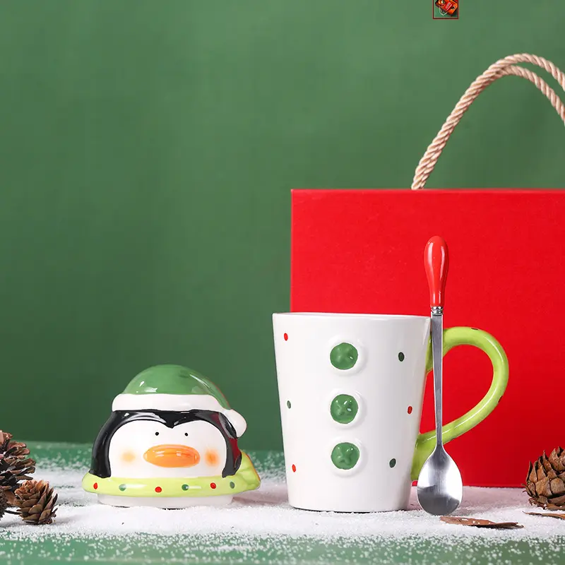 Creative Cartoon Mug Girl Student Korean Cute Ceramic Christmas Water Cup with Lid Spoon Milk Coffee Cup Christmas Gifts Mug