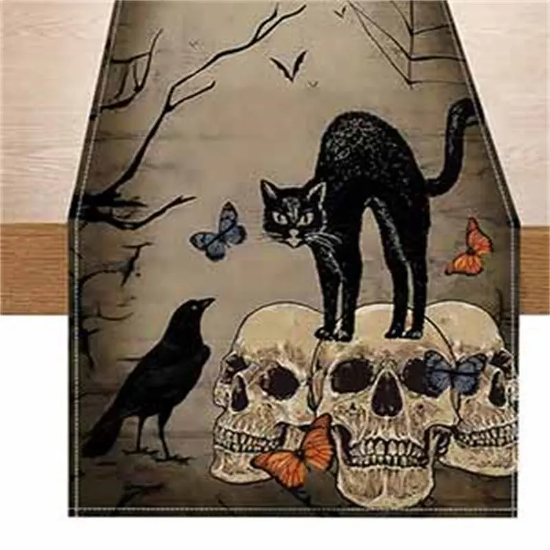 New Halloween Linen Table Flag Pumpkin Skull Printed Tablecloth Holiday Party Decoration Tablecloth Tea Flag Desktop Decoration