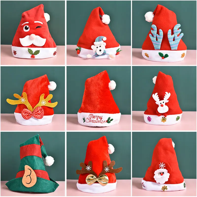 New Year 2024 Plush Christmas Hat Adults Kids Christmas Decorations For Home Xmas Santa Claus Gift Warm Winter Caps Navidad 3PCS