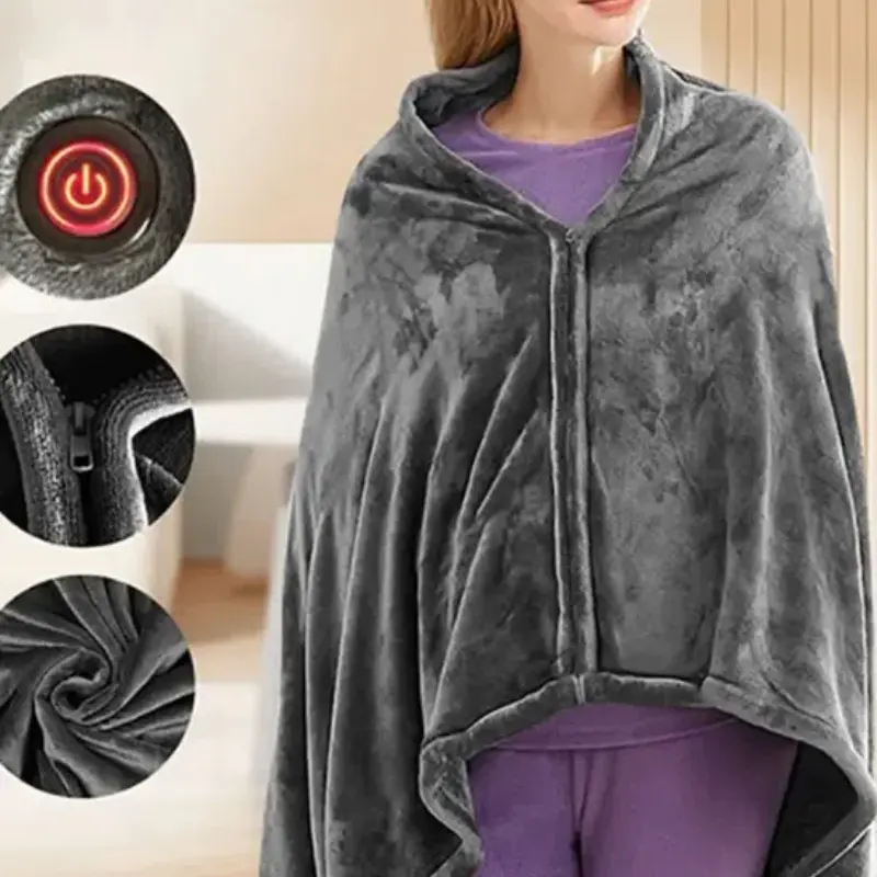 USB Interface Electric Heated Blanket Heating Levels Body Warmer Blanket Wearable Coral Velvet Blanket for Household and Office