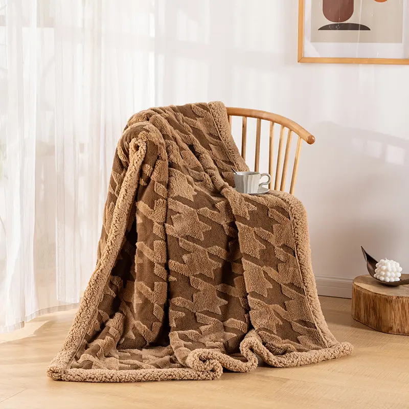 Modern Simple Lamb Fleece Blanket Autumn and Winter Thickened Warm Sofa Blanket Houndstooth Lunch Break Cover Blanket