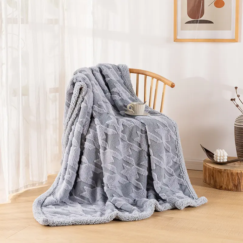 Modern Simple Lamb Fleece Blanket Autumn and Winter Thickened Warm Sofa Blanket Houndstooth Lunch Break Cover Blanket