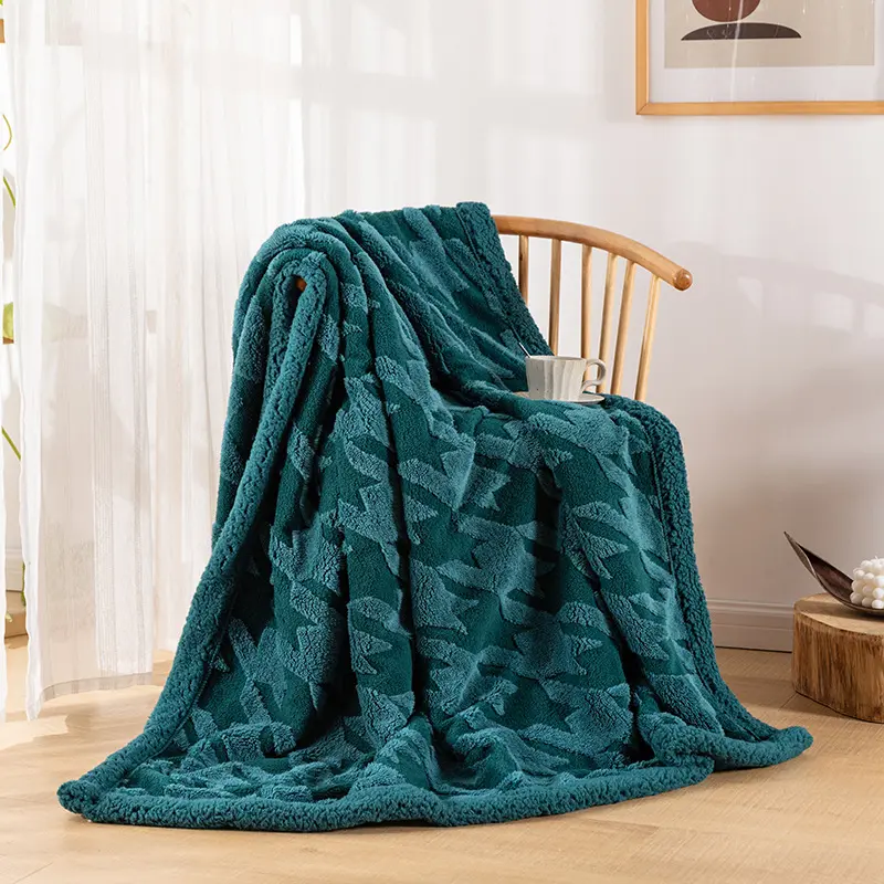 Modern Simple Lamb Fleece Blanket Autumn and Winter Thickened Warm Sofa Blanket Houndstooth Lunch Break Cover Blanket