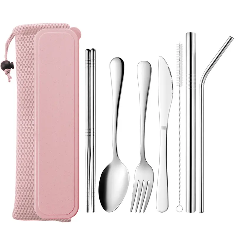 Amazon Stainless Steel Knives Forksspoons Tableware Set Outdoor Portable Tableware Camping Picnic Tableware 7piece Gift Set