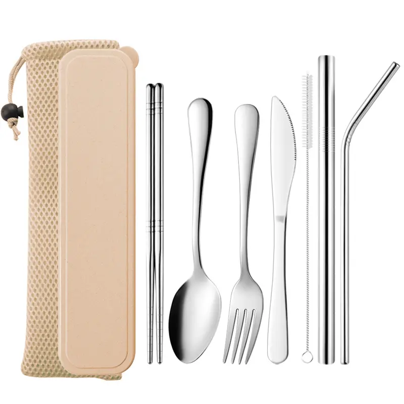 Amazon Stainless Steel Knives Forksspoons Tableware Set Outdoor Portable Tableware Camping Picnic Tableware 7piece Gift Set