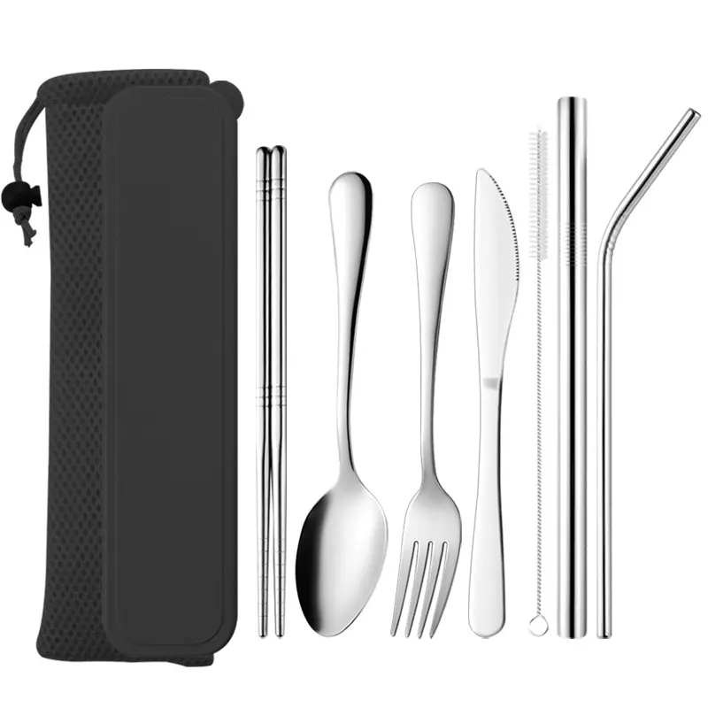 Amazon Stainless Steel Knives Forksspoons Tableware Set Outdoor Portable Tableware Camping Picnic Tableware 7piece Gift Set