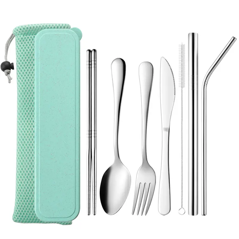 Amazon Stainless Steel Knives Forksspoons Tableware Set Outdoor Portable Tableware Camping Picnic Tableware 7piece Gift Set