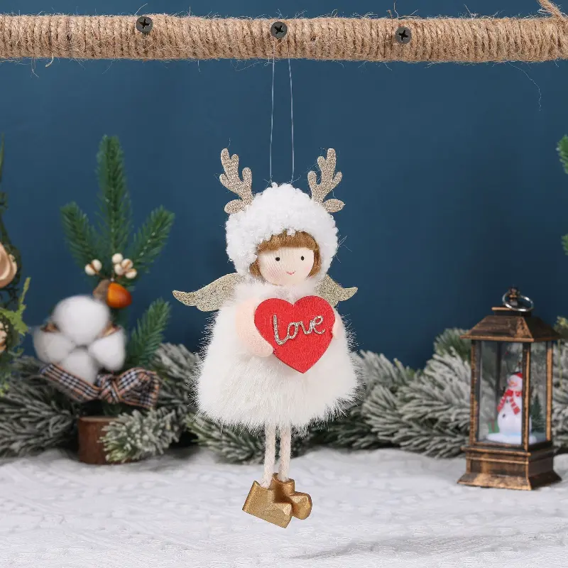 2PC Cute Girl Angel Christmas Pendant Xmas Tree Hanging Ornaments Christmas Decorations for Home Christmas Dolls Kids Gift