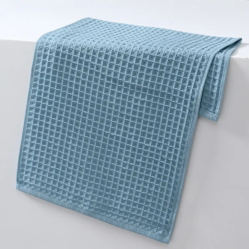 Waffle Blue Gray Towel Made of Pure Cotton Lightweight Ultra Soft Absorbent Bathroom Towel Face Wash Towel Fitness Spa Available