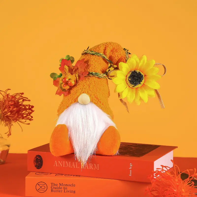 Table Decoration for Thanksgiving Gnome Doll Ornament Harvest Festival Gnomes Plush Doll Maple Leaf Sunflower for Thanksgiving
