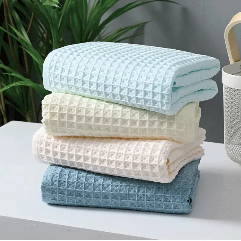 Waffle Blue Gray Towel Made of Pure Cotton Lightweight Ultra Soft Absorbent Bathroom Towel Face Wash Towel Fitness Spa Available