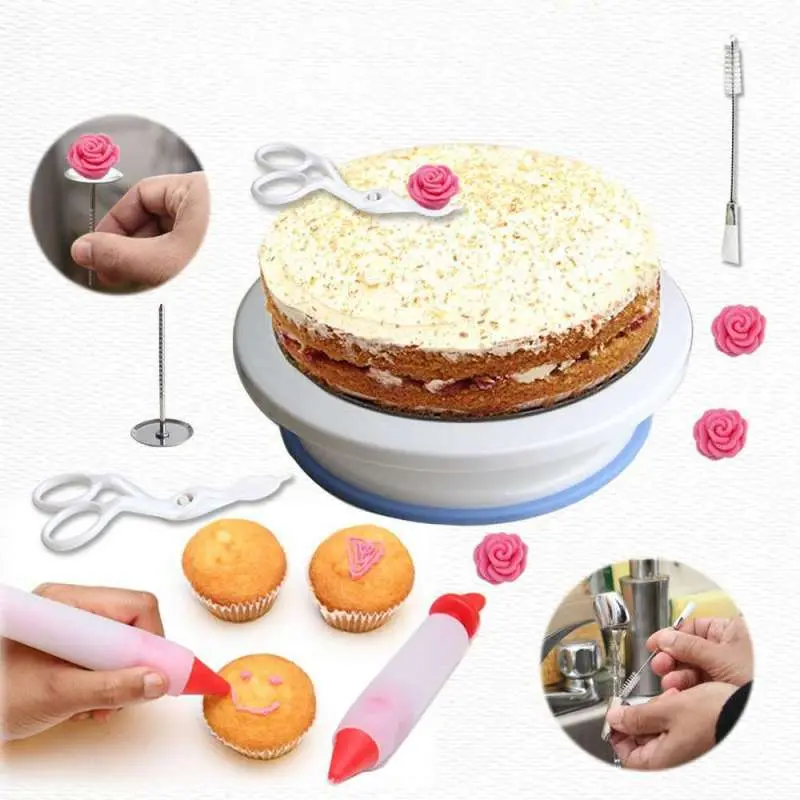 90PCS Cake Tools Turntable Rotating Cake Stand Stainless Steel Cake Decorating Tips Set Pastry Spatula Scraper Baking Supplies