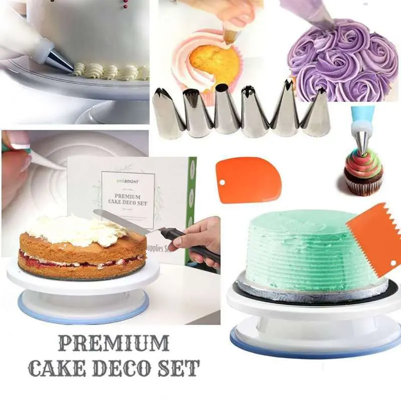90PCS Cake Tools Turntable Rotating Cake Stand Stainless Steel Cake Decorating Tips Set Pastry Spatula Scraper Baking Supplies