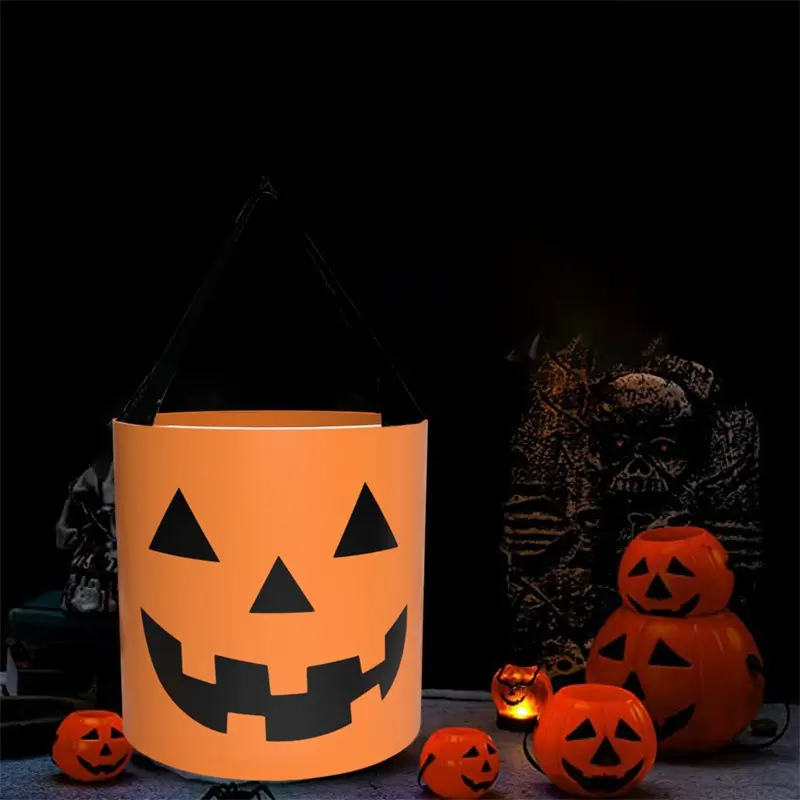 LED Light Halloween Trick or Treat Bucket Pumpkin Candy Bags Collapsible Halloween Basket for Thanksgiving Party Gift Basket