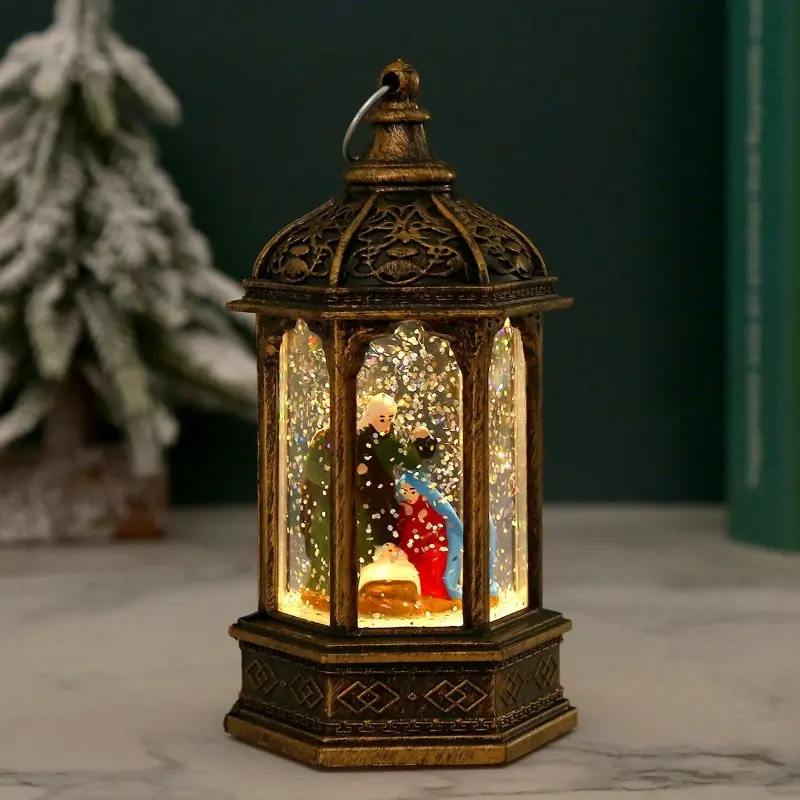 Santa Claus Decorations Christmas Gifts Small Night Lights Hexagonal Wind Lights Water Filled Elderly Decorations