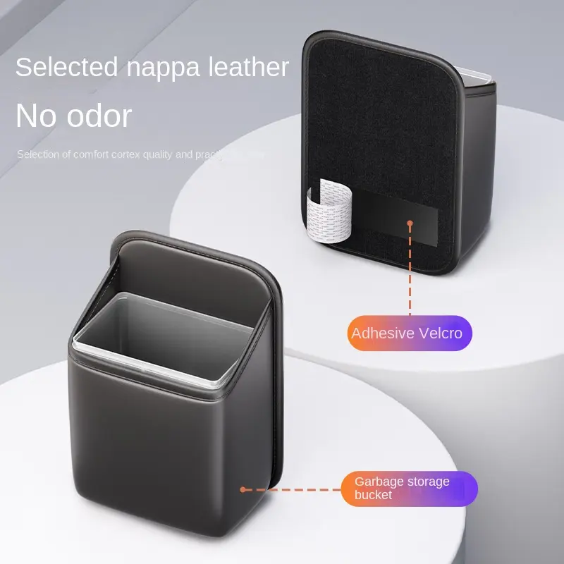 Portable LeatherCar Trash Can Hanging Garbage Garbage StorageStorage BoxWaterproof Strap Handle