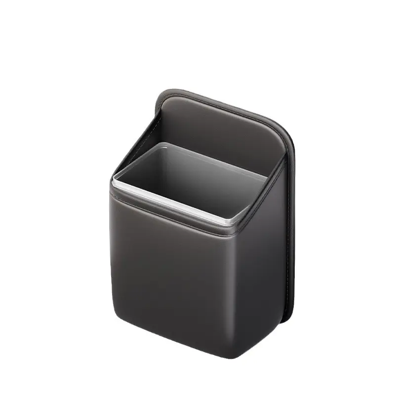 Portable LeatherCar Trash Can Hanging Garbage Garbage StorageStorage BoxWaterproof Strap Handle