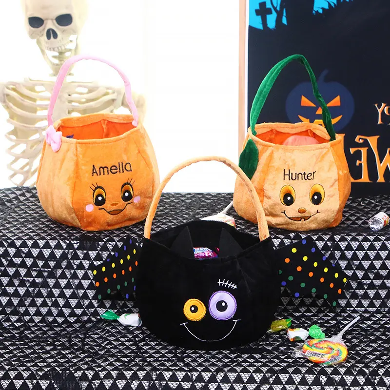 Halloween Candy Bag Pumpkin Bat Flannel Gift Packaging Tote Bag Trick or Treat Kids Party Decoration Supplies Party Supplies