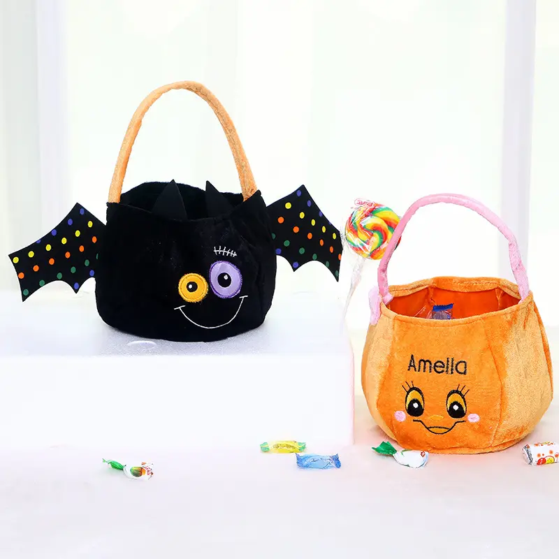 Halloween Candy Bag Pumpkin Bat Flannel Gift Packaging Tote Bag Trick or Treat Kids Party Decoration Supplies Party Supplies
