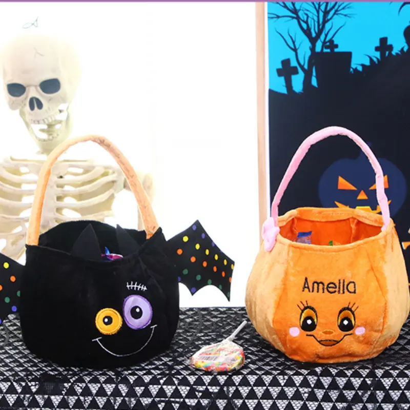 Halloween Candy Bag Pumpkin Bat Flannel Gift Packaging Tote Bag Trick or Treat Kids Party Decoration Supplies Party Supplies