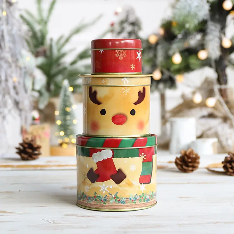 Christmas Gifts Gifts Decorations Ornaments Creative Three-layer Storage Jar Storage Iron Box Candy Box Christmas Gift