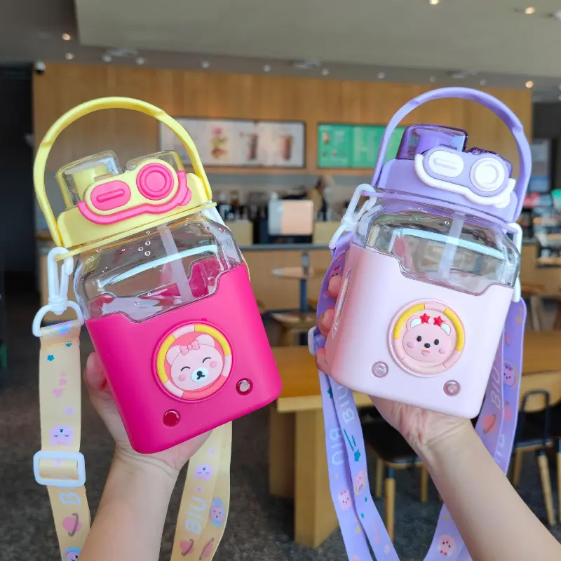 Cartoon Children's Summer Water Bottle Straw Bottle Boys and Girls Drinking Water Cup Students Portable Water Bottle