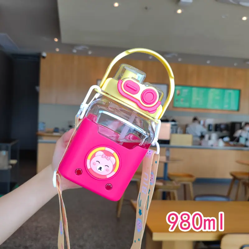 Cartoon Children's Summer Water Bottle Straw Bottle Boys and Girls Drinking Water Cup Students Portable Water Bottle