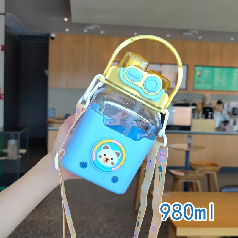 Cartoon Children's Summer Water Bottle Straw Bottle Boys and Girls Drinking Water Cup Students Portable Water Bottle